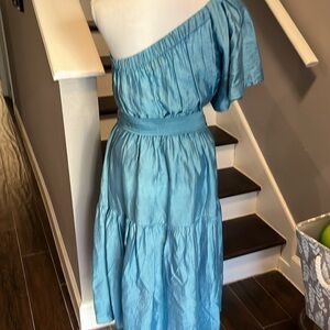 Luminary Fine Collection stunning Blue off one shoulder dress. Worn once. Lg.